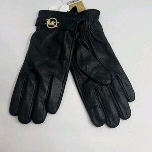 Michael Kors Leather Logo Ornament Gloves Women's M Black/Gold